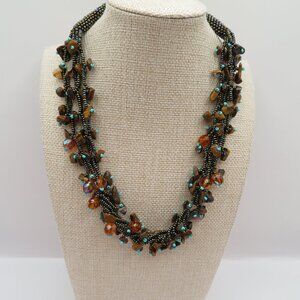 Artisan Multi-Stone Tigers Eye Multi-Strand Seed Bead Necklace